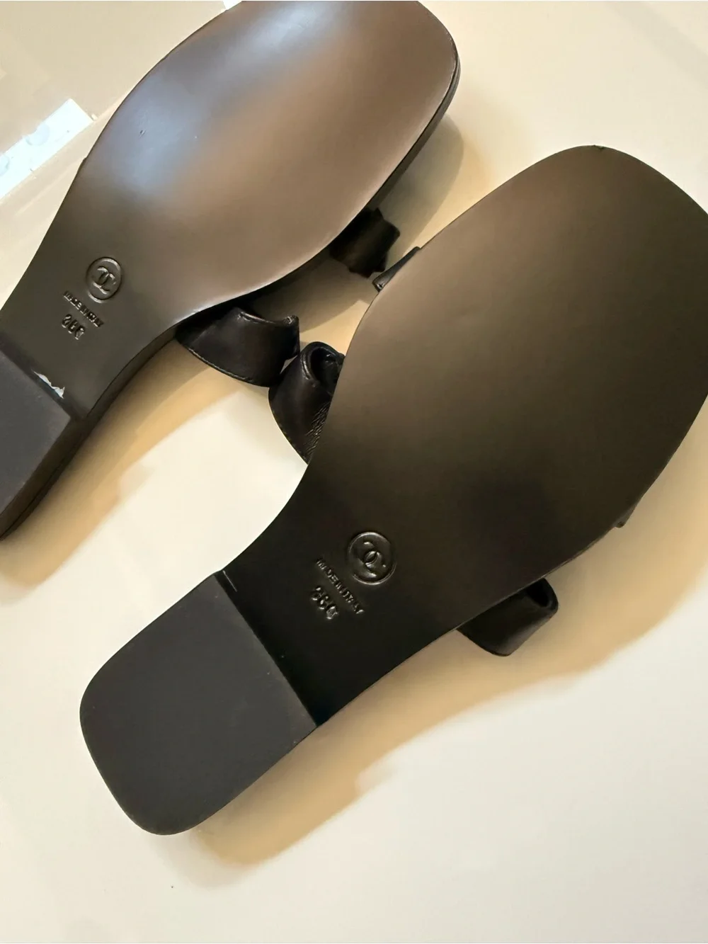 CHANEL Black Padded CC Logo Slide mule Sandals